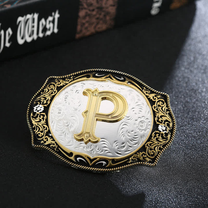 Ceinture en cuir avec boucle initiale rétro noire dorée - P - Sans ceinture - image 18