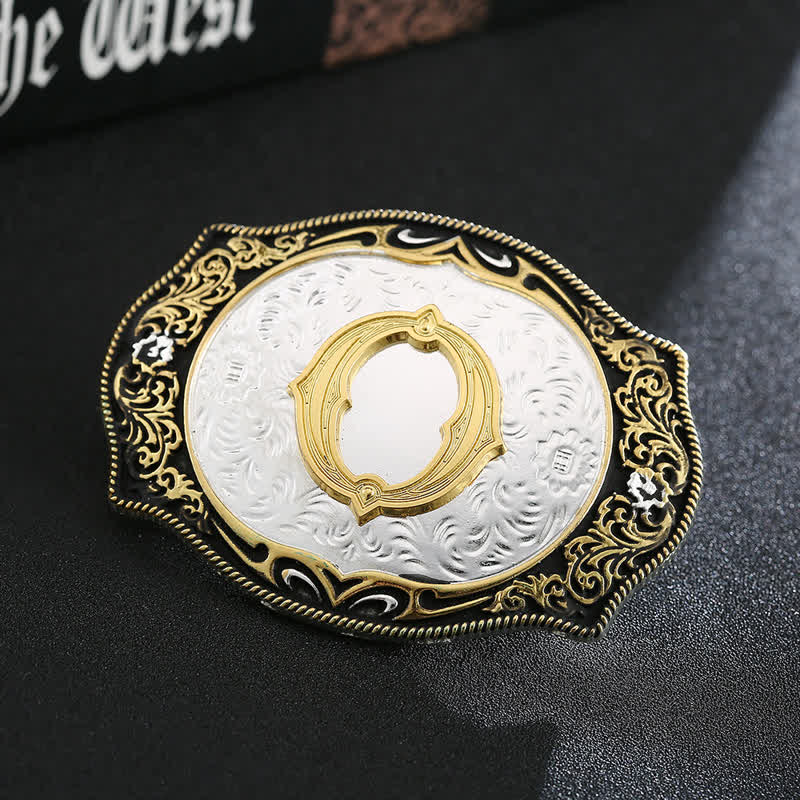 Ceinture en cuir avec boucle initiale rétro noire dorée - O - Sans ceinture - image 17