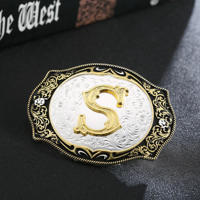 Ceinture en cuir avec boucle initiale rétro noire dorée - S - Sans ceinture - image 21