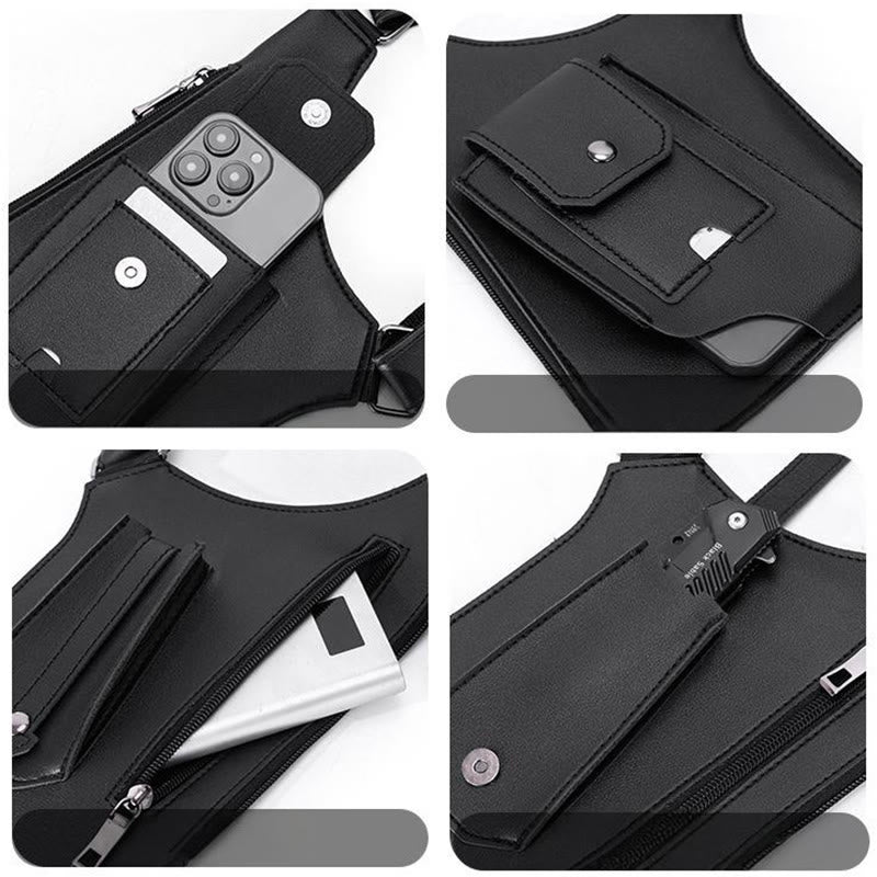 Sac à bandoulière multi-poches en cuir de grande capacité pour l'extérieur - image 6