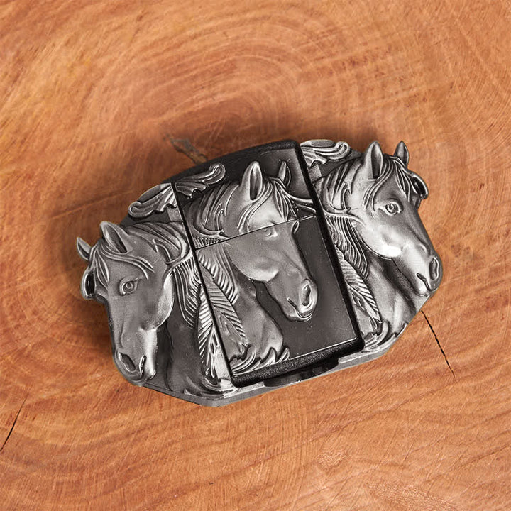 Ceinture en cuir argentée à trois chevaux pour homme, avec briquet dissimulé - image 9