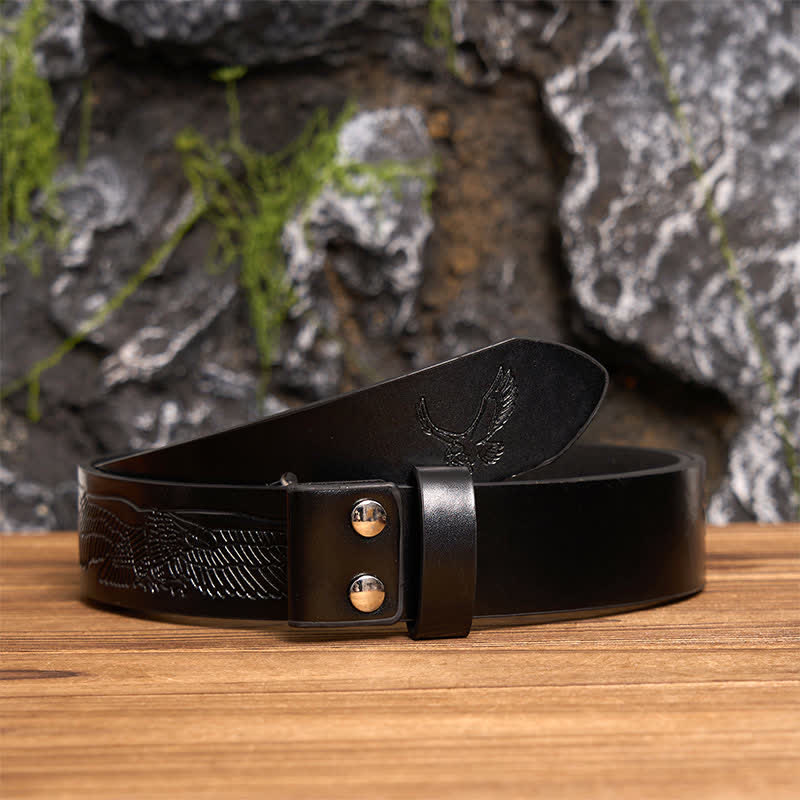 Ceinture en cuir avec boucle initiale rétro noire dorée - Z - Ceinture noire avec aigle en relief (40) - image 2