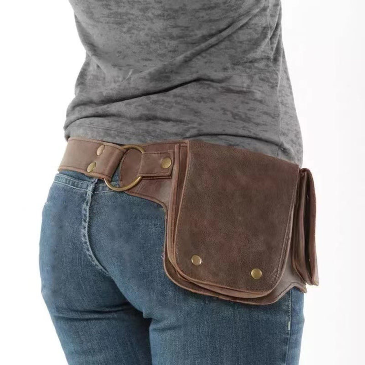 Sac ceinture unisexe rétro en cuir avec bouton de rangement pour téléphone - Café - image 7