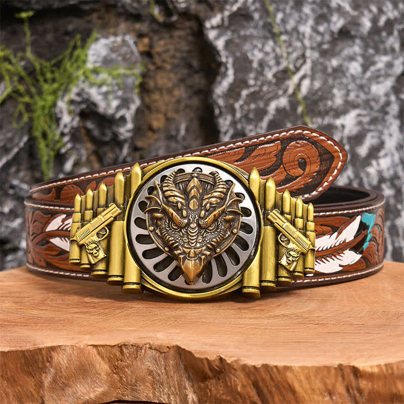 Ceinture en cuir à boucle rotative DIY en bronze avec dragon à bec pointu - Dragon à bec pointu - Ceinture à plumes marron - 40 - image 8