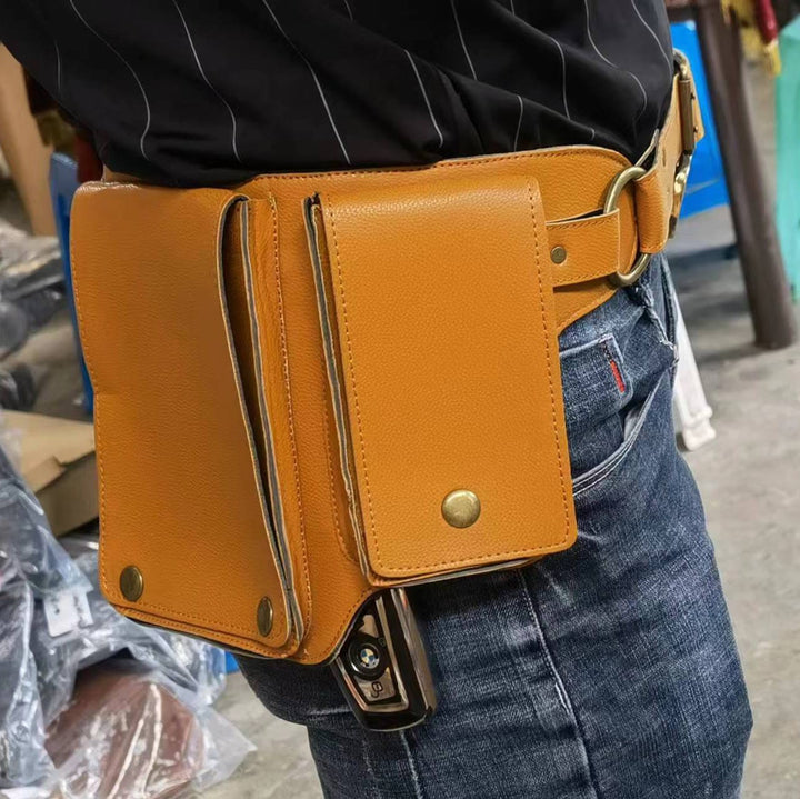 Sac ceinture unisexe rétro en cuir avec bouton de rangement pour téléphone - Jaune - image 5