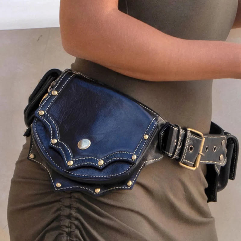 Sac ceinture rétro multi-poches style viking - Noir - image 1