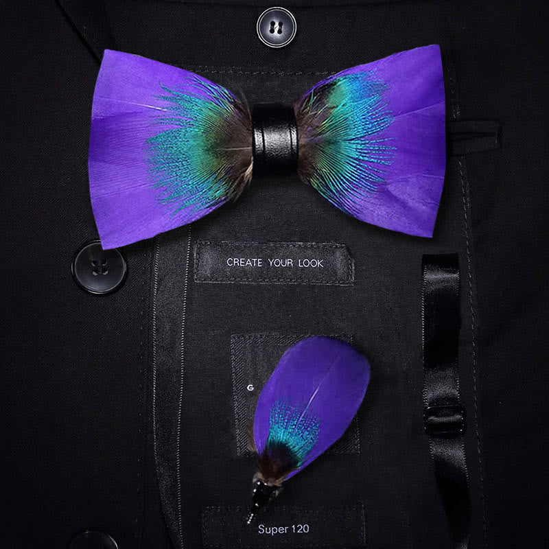 Nœud papillon en plumes violet et bleu sarcelle Royalty avec épingle à revers - Adulte - image 0