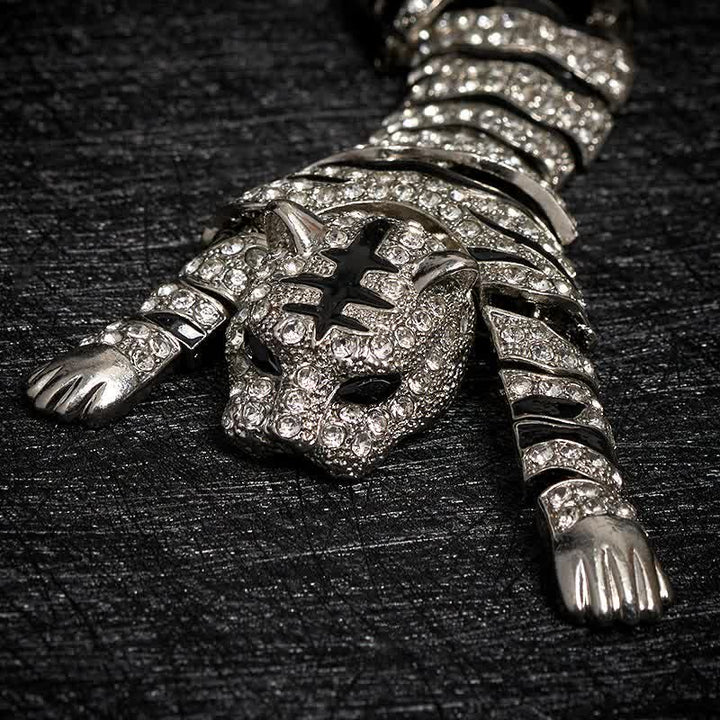 Grande broche de luxe en strass scintillants pour homme, motif tigre majestueux - image 4