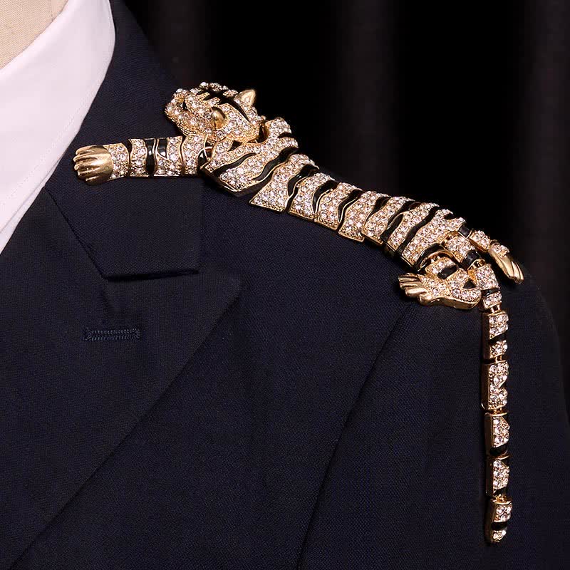 Grande broche de luxe en strass scintillants pour homme, motif tigre majestueux - image 14