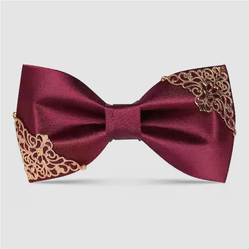 Nœud papillon bordeaux pour homme avec ornements en feuilles métalliques - Style #2 - image 9