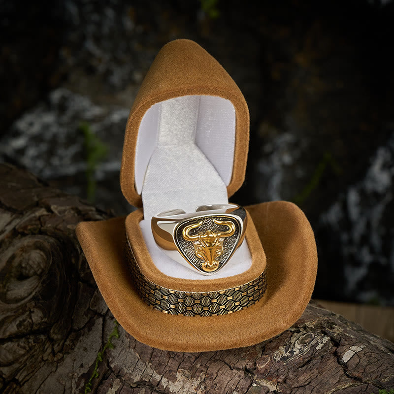 Bague ajustable à ouverture pour homme avec motif de taureau et de cheval dominateur - image 1