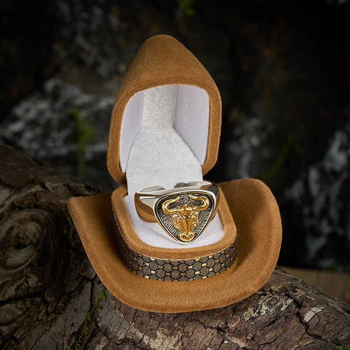 Bague ajustable à ouverture pour homme avec motif de taureau et de cheval dominateur - image 1