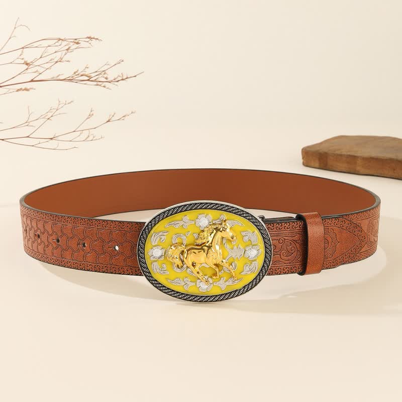 Ceinture en cuir gaufré avec boucle jaune « Cheval au galop » - image 3