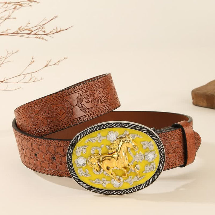 Ceinture en cuir gaufré avec boucle jaune « Cheval au galop » - image 2