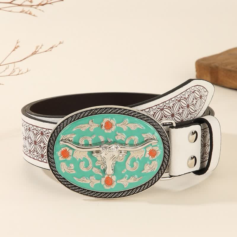 Ceinture en cuir gaufré à boucle turquoise Longhorn Bull - Ton turquoise - 40 - image 0