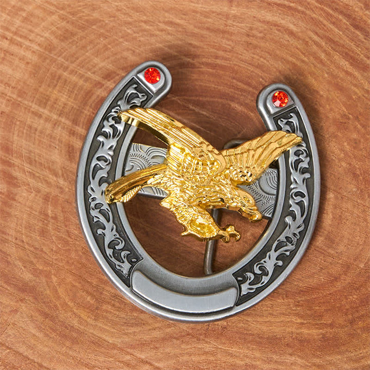 Ceinture en cuir avec boucle en forme de fer à cheval Western Gold Eagle - image 1