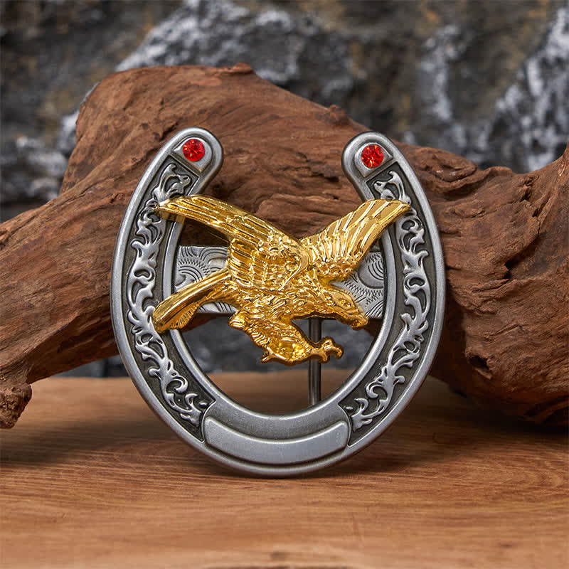 Ceinture en cuir avec boucle en forme de fer à cheval Western Gold Eagle - Aigle d'or - Sans ceinture - Ceinture non incluse - image 0