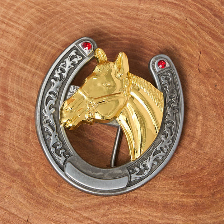 Ceinture en cuir avec boucle en forme de tête de cheval et de fer à cheval - image 1