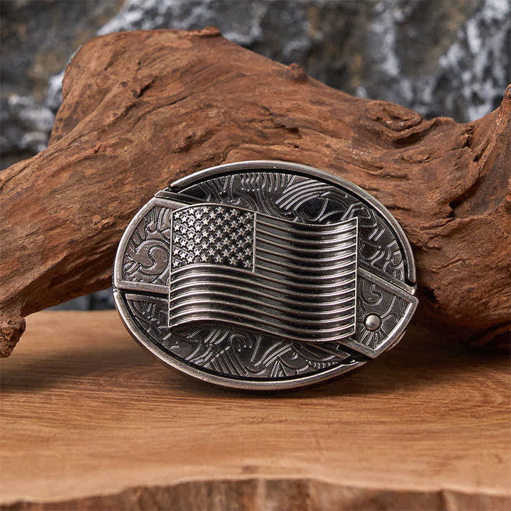 Ceinture en cuir avec boucle de couteau cachée et drapeau américain argenté - Sans ceinture - Ceinture non incluse - image 0
