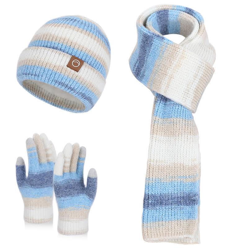 Ensemble de 3 pièces bonnet, écharpe et gants à rayures neutres multicolores - Bleu - Réglable (21 5/8"-23 5/8") - image 12