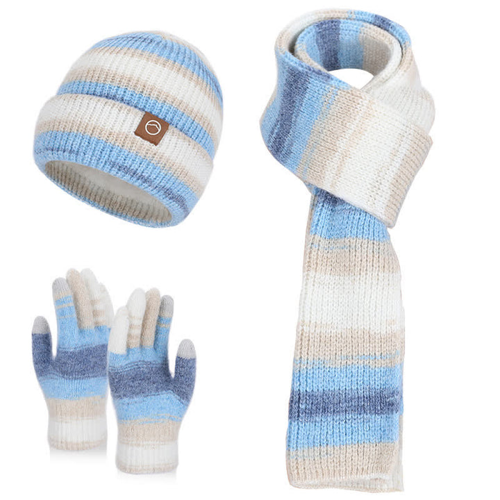 Ensemble de 3 pièces bonnet, écharpe et gants à rayures neutres multicolores - Bleu - Réglable (21 5/8"-23 5/8") - image 12
