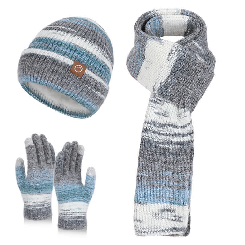 Ensemble de 3 pièces bonnet, écharpe et gants à rayures neutres multicolores - Gris - Réglable (21 5/8"-23 5/8") - image 15