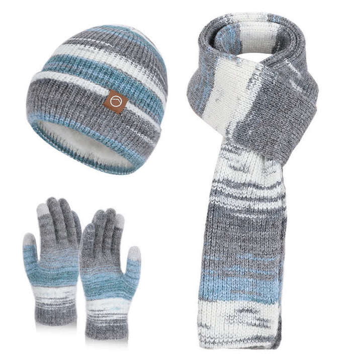Ensemble de 3 pièces bonnet, écharpe et gants à rayures neutres multicolores - Gris - Réglable (21 5/8"-23 5/8") - image 15