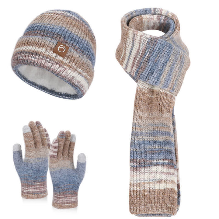 Ensemble de 3 pièces bonnet, écharpe et gants à rayures neutres multicolores - Café - Réglable (21 5/8"-23 5/8") - image 17