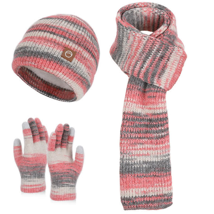 Ensemble de 3 pièces bonnet, écharpe et gants à rayures neutres multicolores - Rose - Réglable (21 5/8"-23 5/8") - image 9