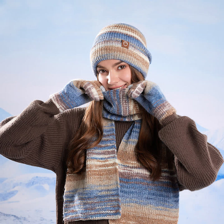 Ensemble de 3 pièces bonnet, écharpe et gants à rayures neutres multicolores - image 19