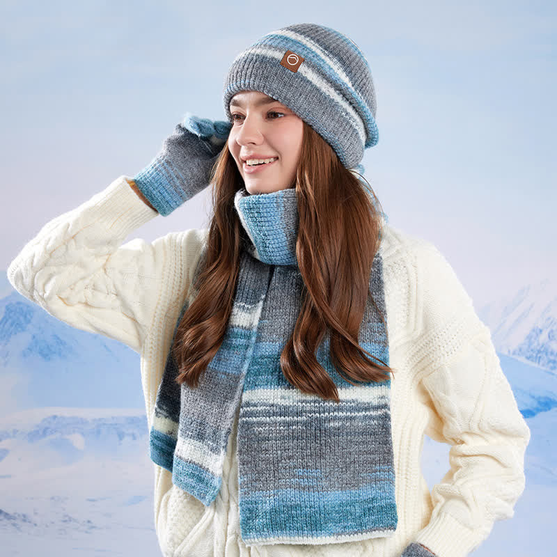 Ensemble de 3 pièces bonnet, écharpe et gants à rayures neutres multicolores - image 16
