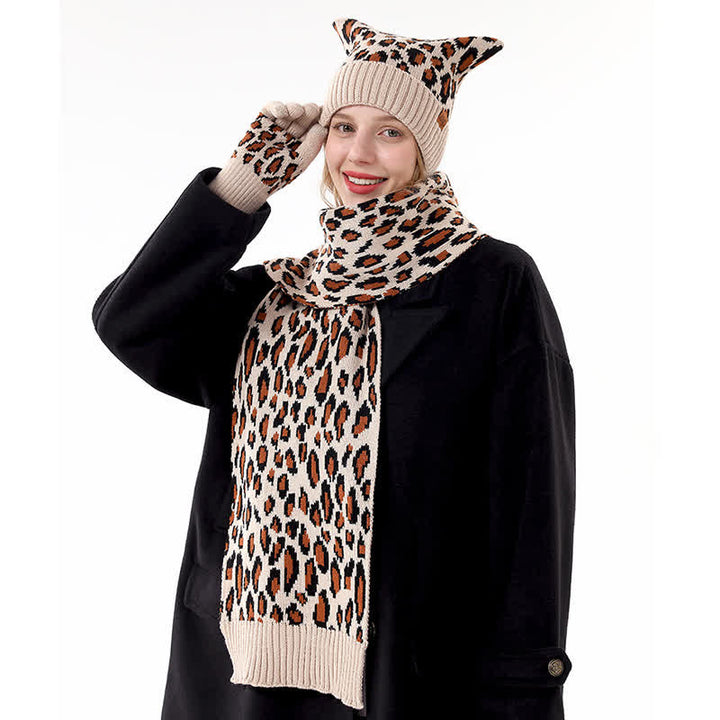 Ensemble de 3 pièces avec bonnet, écharpe et gants à imprimé léopard et oreilles de chat - image 9