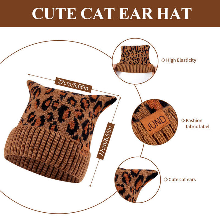 Ensemble de 3 pièces avec bonnet, écharpe et gants à imprimé léopard et oreilles de chat - image 3