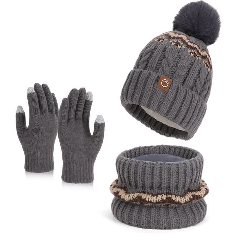 Ensemble de 3 pièces de style minimaliste, chapeau, cache-cou, gants - Gris - Réglable (21 1/4"-22 7/8") - image 8