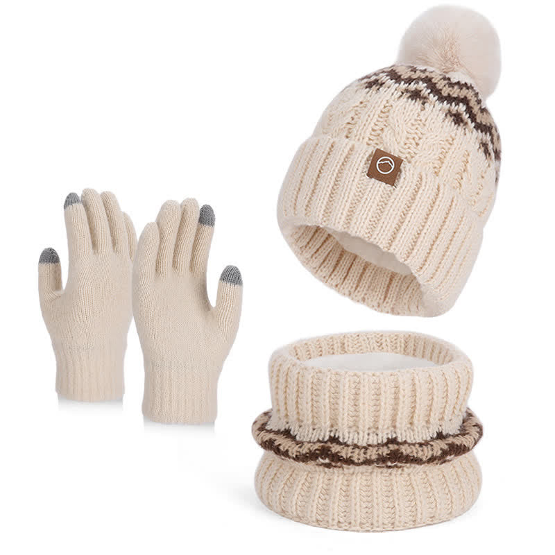 Ensemble de 3 pièces de style minimaliste, chapeau, cache-cou, gants - Beige - Réglable (21 1/4"-22 7/8") - image 12