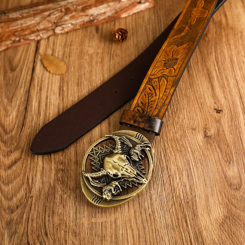 Ceinture en cuir avec boucle en forme de tête de taureau pour homme