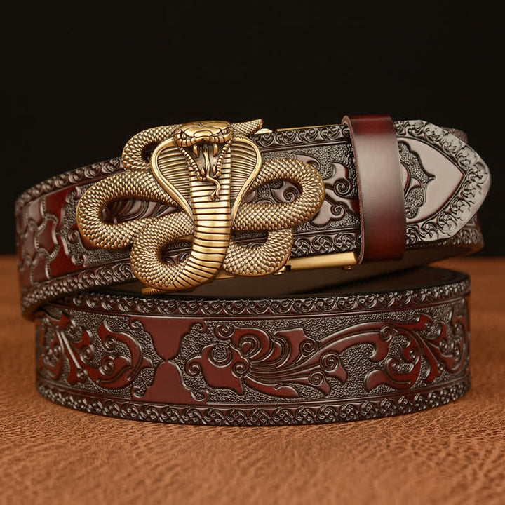 Ceinture en cuir pour homme avec boucle en forme de médaillon serpent