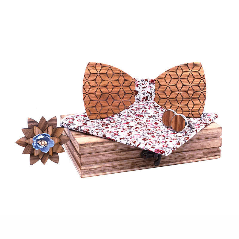 Lot de 4 nœuds papillon en bois sculpté géométrique pour homme