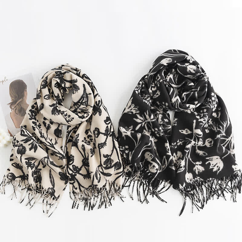 Écharpe botanique à fleurs douces crème pour femme