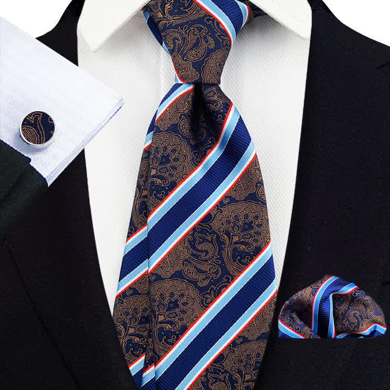 Ensemble de 3 cravates à rayures bleu marine et cachemire du Pérou pour homme
