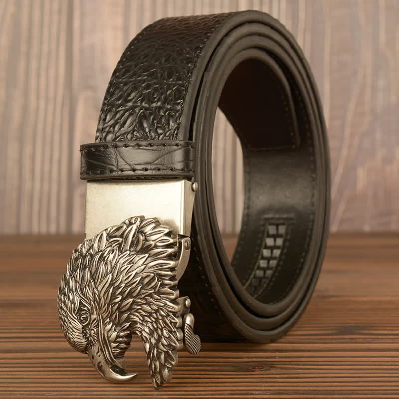 Ceinture en cuir gaufré crocodile tête d'aigle pour homme