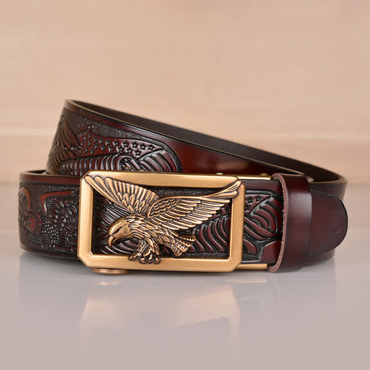 Ceinture en cuir gaufré à boucle aigle creuse pour homme