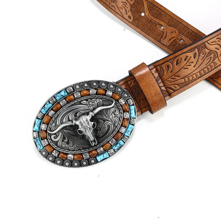 Ceinture en cuir de taureau turquoise pour homme style western cowboy