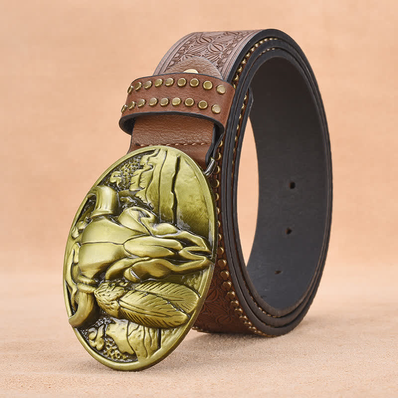 Ceinture en cuir avec boucle et rivets pour homme avec tête de taureau