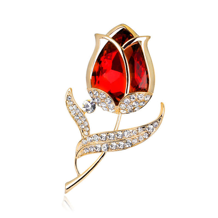 Broche tulipe en cristal brillant pour femme