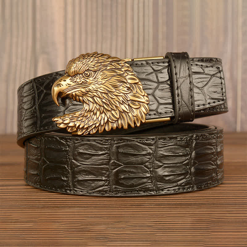 Ceinture en cuir gaufré crocodile tête d'aigle pour homme