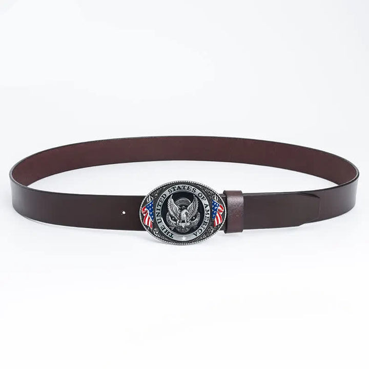 Ceinture en cuir de luxe pour homme avec drapeau américain et aigle