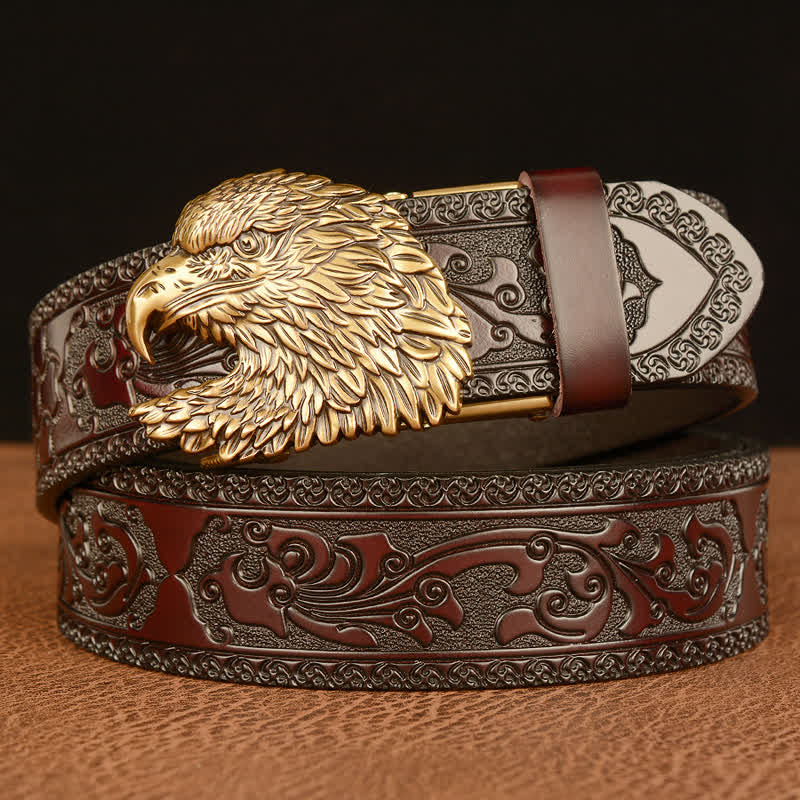 Ceinture en cuir à tête d'aigle tridimensionnelle pour homme