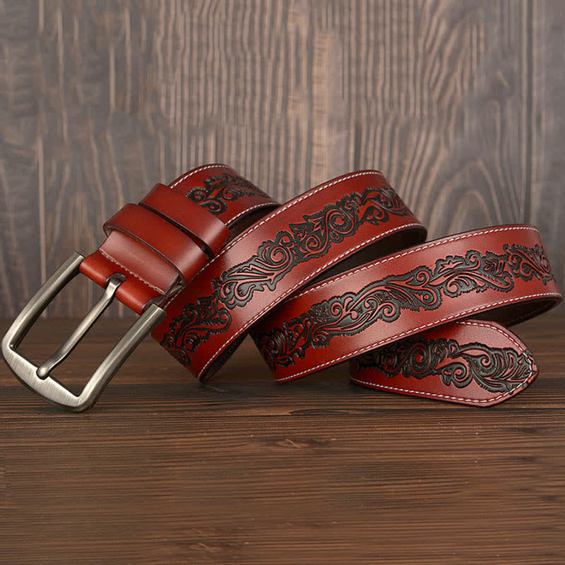 Ceinture en cuir de luxe à motif floral en relief pour homme