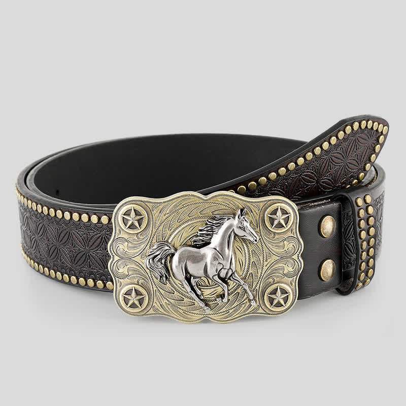 Ceinture en cuir de cow-boy robuste pour homme avec motif cheval galopant
